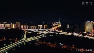 4K城市交通_航拍郑州金水路立交桥夜景灯光
